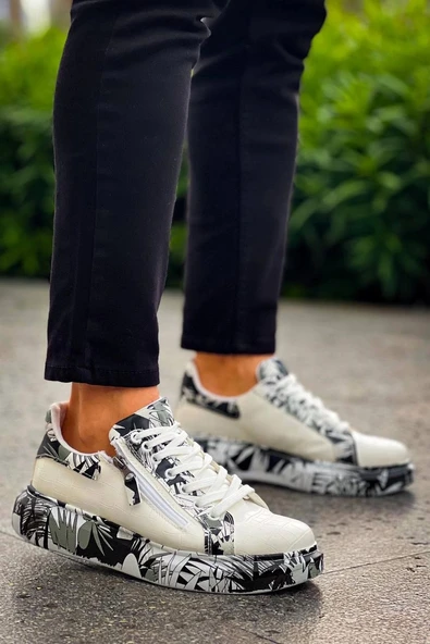 Tb-02 Terzi Bey Bağcıklı Crocodile Beyaz Siyah Günlük Erkek Ayakkabı