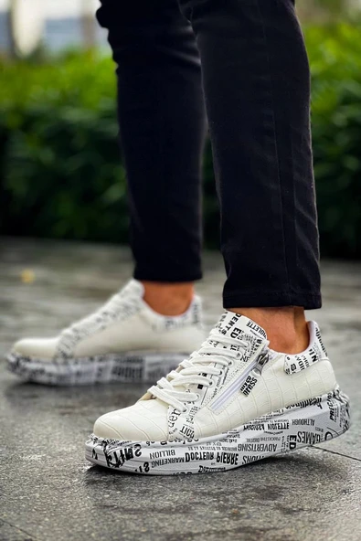 Tb-02  Terzi Bey Bağcıklı Crocodile Beyaz Gazete Günlük Erkek Ayakkabı - Resim 3