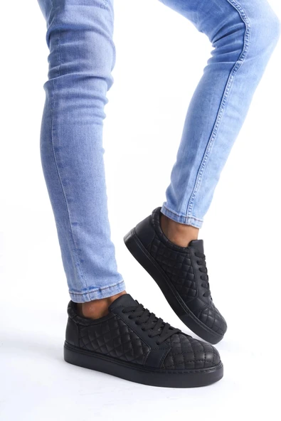 Tb166 Prestige Bağcıklı Cilt Kapitone Desenli Erkek Günlük Sneaker Ayakkabı Cst - Siyah