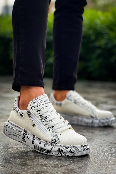 Tb-02  Terzi Bey Bağcıklı Crocodile Beyaz Gazete Günlük Erkek Ayakkabı - Resim 2