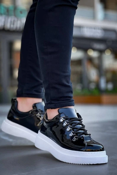 Tb-x4  Terzi Bey Siyah Rugan Yüksek Taban Bağcıklı Günlük Erkek Ayakkabı - Resim 2