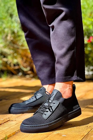 Tb-110  Terzi Bey Siyah Triko Siyah Yüksek Taban Bağcıklı Günlük Erkek Ayakkabı - Resim 3