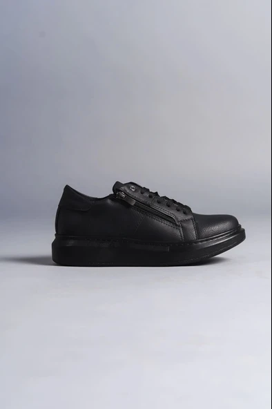 Tb155 Warrior Bağcıklı Ve Fermuarlı Cilt Erkek Günlük Sneaker Ayakkabı Cst - Siyah - 4