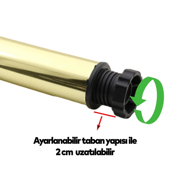 Mobilya Kanepe Sehpa TV Ünitesi Koltuk Ayağı Ayarlanabilir 25 cm Gold Altın Metal Baza Ayak 4 Adet - Resim 3