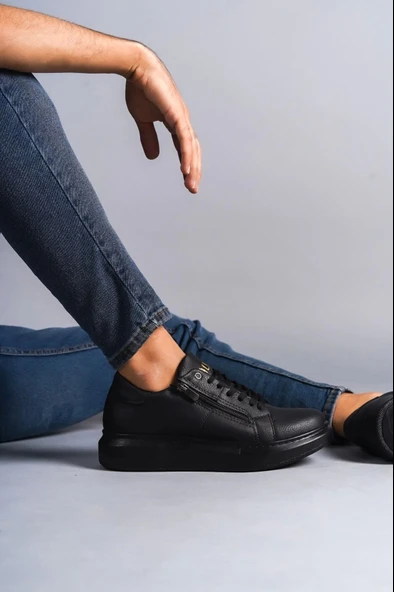 Tb155 Warrior Bağcıklı Ve Fermuarlı Cilt Erkek Günlük Sneaker Ayakkabı Cst - Siyah - 2