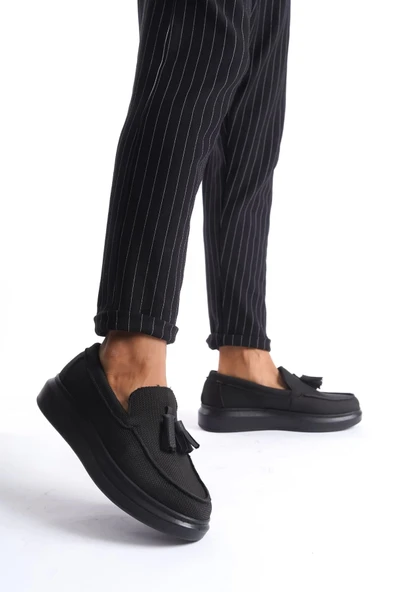 Tb154 Blaze Bağcıksız Püsküllü Keten Erkek Günlük Spor Klasik Ayakkabı Kst - Siyah - Resim 2