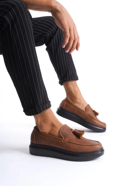 Tb154 Blaze Bağcıksız Püsküllü Cilt Erkek Günlük Spor Klasik Ayakkabı Cst - Taba - Resim 3