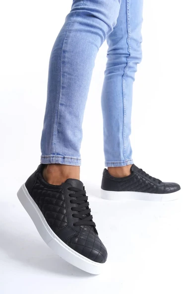 Tb166 Prestige Bağcıklı Cilt Kapitone Desenli Erkek Günlük Sneaker Ayakkabı Cbt - Siyah - 2