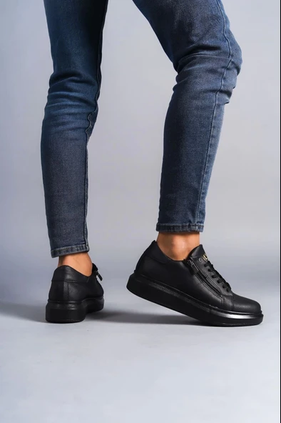 Tb155 Warrior Bağcıklı Ve Fermuarlı Cilt Erkek Günlük Sneaker Ayakkabı Cst - Siyah - 3