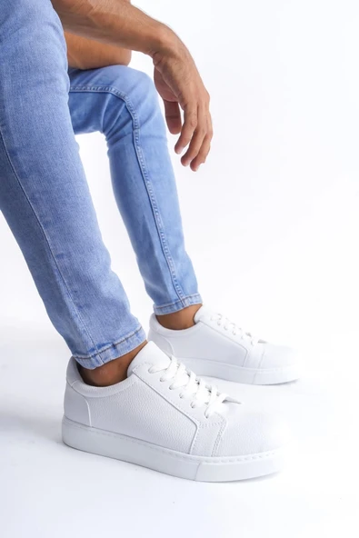 Tb165 Elite Bağcıklı Cilt Erkek Günlük Sneaker Ayakkabı Cbt - Beyaz