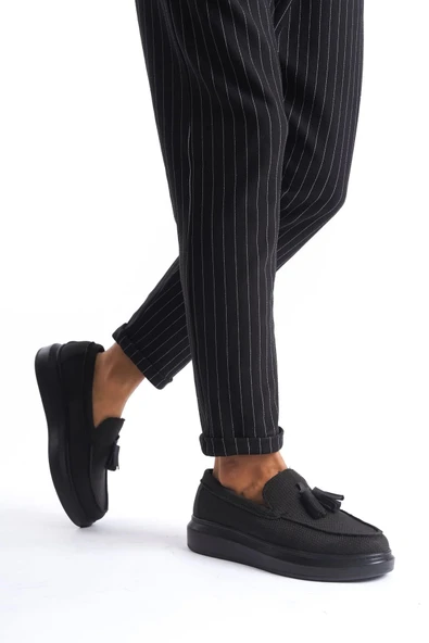 Tb154 Blaze Bağcıksız Püsküllü Keten Erkek Günlük Spor Klasik Ayakkabı Kst - Siyah - Resim 3