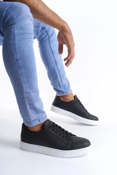 Tb165 Elite Bağcıklı Cilt Erkek Günlük Sneaker Ayakkabı Cbt - Siyah