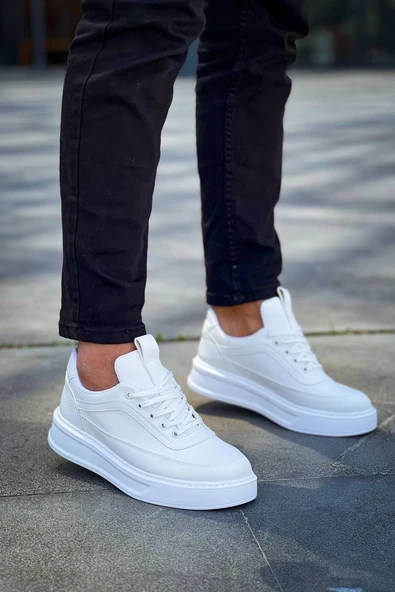 Tb-006 Terzi Bey Beyaz Cilt  Yüksek Taban Bağcıklı Günlük Erkek Ayakkabı - Resim 4