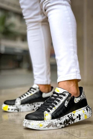 Tb-02  Terzi Bey Bağcıklı Crocodile Siyah Sarı Günlük Erkek Ayakkabı - Resim 3