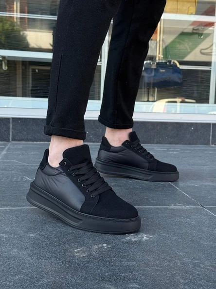 Tb-046 Terzi Bey Siyah Paraşüt Siyah Yüksek Taban Günlük Spor Ayakkabı - Resim 2