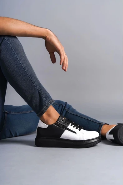 Tb155 Warrior Bağcıklı Ve Fermuarlı Cilt Erkek Günlük Sneaker Ayakkabı Cst - Siyah/beyaz - 3