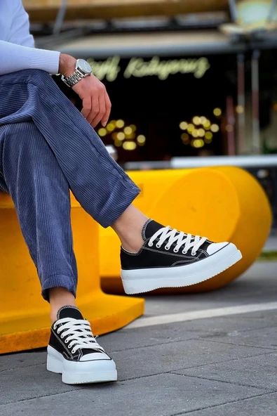 Tb-cx-3 Terzi Bey Kısa Siyah Keten Beyaz Yüksek Taban Spor Ayakkabı - Resim 4