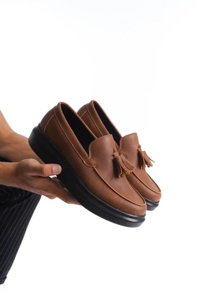 Tb154 Blaze Bağcıksız Püsküllü Cilt Erkek Günlük Spor Klasik Ayakkabı Cst - Taba - Resim 4