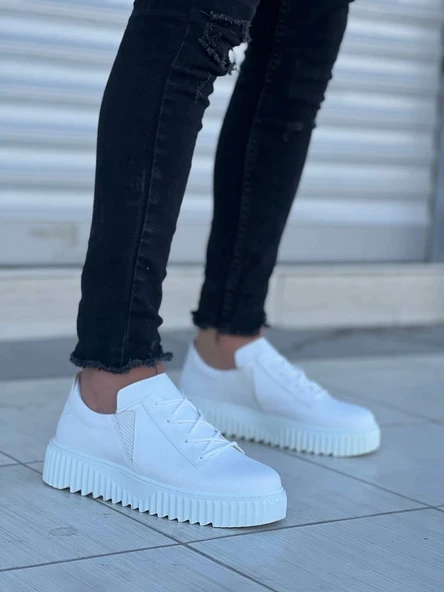 Tb-x502 Terzi Bey Beyaz Cilt Yüksek Beyaz Taban Bağcık Detaylı Lastikli Günlük Erkek Ayakkabı - 3