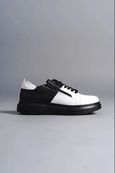 Tb155 Warrior Bağcıklı Ve Fermuarlı Cilt Erkek Günlük Sneaker Ayakkabı Cst - Siyah/beyaz - 4