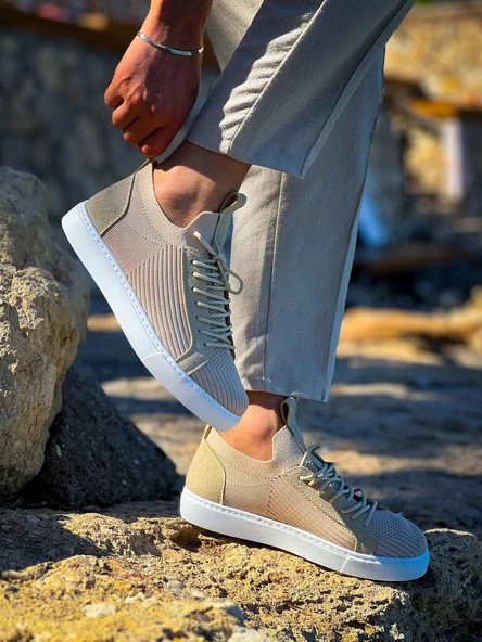 Tb-112   Terzi Bey Bej Triko Bağcıklı  Günlük Erkek  Ayakkabı - Resim 7