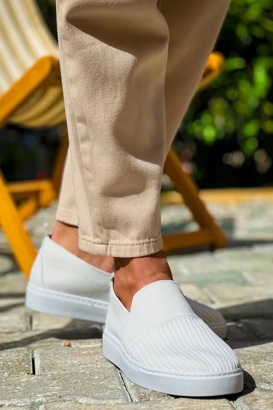 Tb-114  Terzi Bey Beyaz Triko Yüksek Taban Bağcıksız Günlük Erkek Ayakkabı - Resim 2