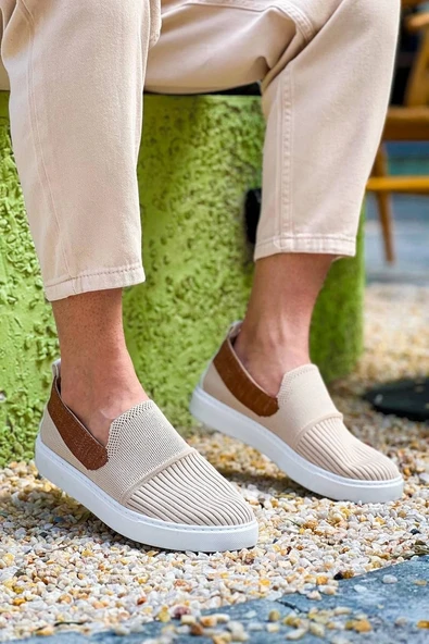 Tb-114  Terzi Bey Bej Taba Triko Yüksek Taban Bağcıksız Günlük Erkek Ayakkabı - Resim 3