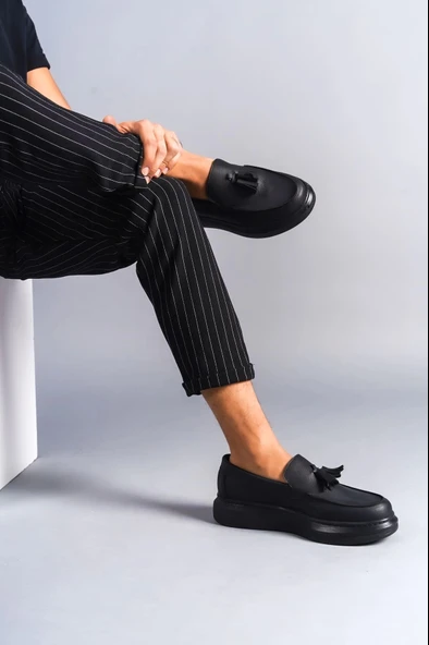 Tb154 Blaze Bağcıksız Püsküllü Cilt Erkek Günlük Spor Klasik Ayakkabı Cst - Siyah - Resim 3