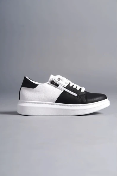 Tb155 Warrior Bağcıklı Ve Fermuarlı Cilt Erkek Günlük Sneaker Ayakkabı Cbt - Beyaz/siyah - 4