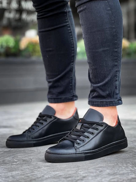 Tb-122  Terzi Bey Siyah Cilt Siyah Yüksek Taban Bağcıklı Günlük Erkek Ayakkabı - Resim 2