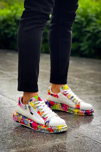 Tb-02 Terzi Bey Bağcıklı Crocodile Beyaz Kırmızı Günlük Erkek Ayakkabı