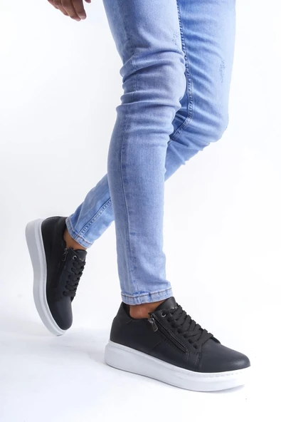 Tb155 Warrior Bağcıklı Ve Fermuarlı Cilt Erkek Günlük Sneaker Ayakkabı Cbt - Siyah - 2