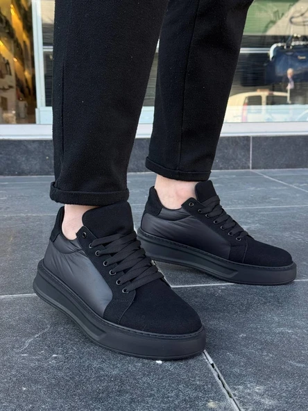 Tb-046 Terzi Bey Siyah Paraşüt Siyah Yüksek Taban Günlük Spor Ayakkabı - Resim 3