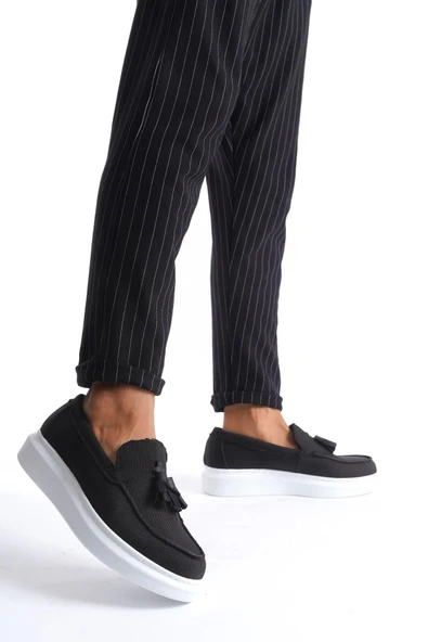 Tb154 Blaze Bağcıksız Püsküllü Keten Erkek Günlük Spor Klasik Ayakkabı Kbt - Siyah - Resim 2