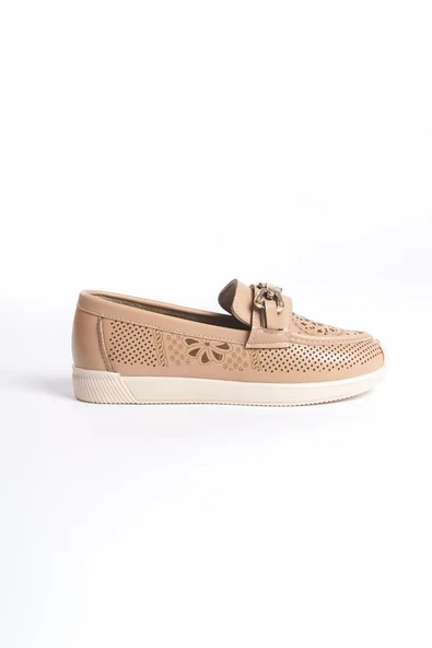 Layla Bağcıksız Ortopedik Rahat Taban Çiçek Desenli Kadın Babet Ayakkabı Kt - Ten - 6