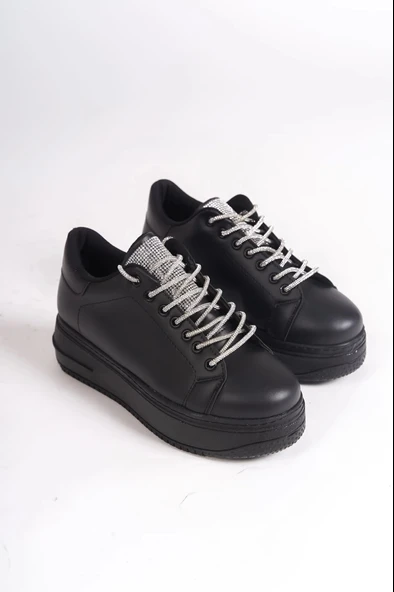Della Bağcıklı Ortopedik Taban Taşlı Kadın Sneaker Spor Ayakkabı  St - Siyah - 4