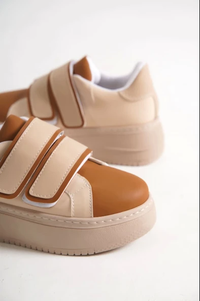 Valencıa Bağcıksız Cırt Cırtlı Ortopedik Taban Kadın Sneaker Spor Ayakkabı Tt - Ten/kahve - 5