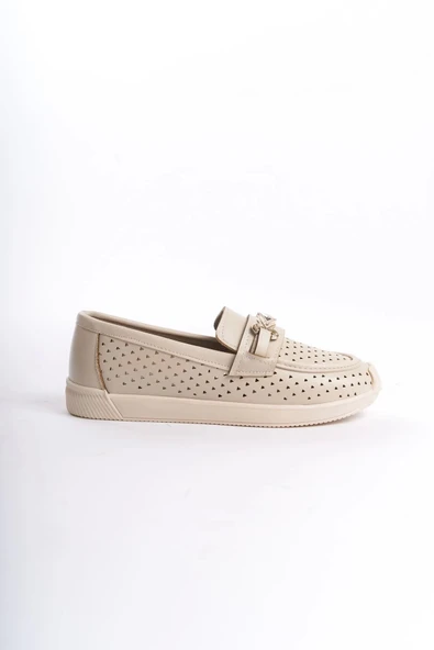 Lıly Bağcıksız Ortopedik Rahat Taban Kalp Desenli Kadın Babet Ayakkabı Kt - Krem - 6