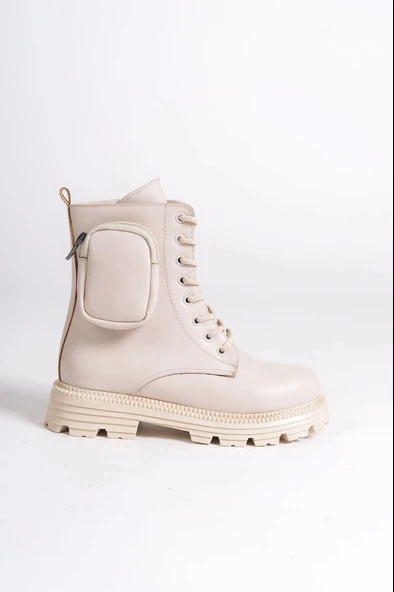 Gına Bağcıklı Fermuarlı Ortopedik Taban Çantalı Kadın Bot  Kt - Krem - 6