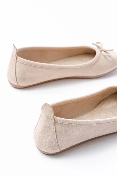 6101 Bej Süet Fiyonklu Günlük Kadın Babet - 5