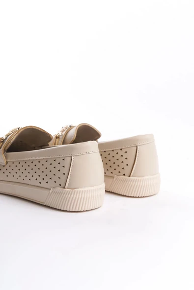 Lıly Bağcıksız Ortopedik Rahat Taban Kalp Desenli Kadın Babet Ayakkabı Kt - Krem - 5