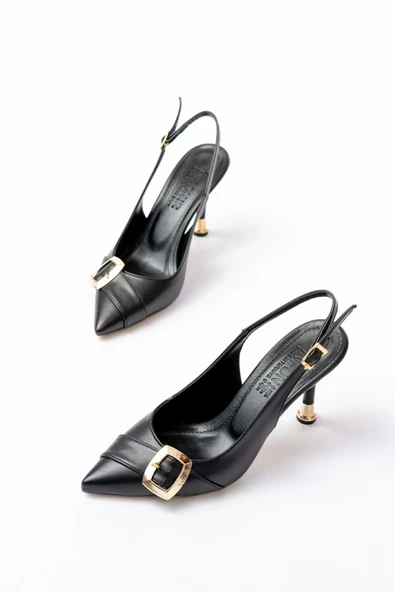 İNF-1151 Siyah Günlük Arkası Açık Topuklu Bayan Ayakkabı - 2