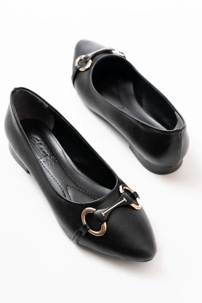 İNF-129 Siyah Günlük Taş Aksesuarlı Babet - 4