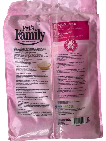 Pets Family Topaklanan Bebek Pudrası Kokulu Doğal Bentonit Ince Taneli Kedi Kumu 10 L - 2