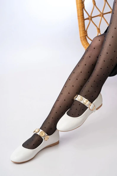 İNF-6363 Beyaz Baret Tokalı Günlük Bayan Ayakkabı