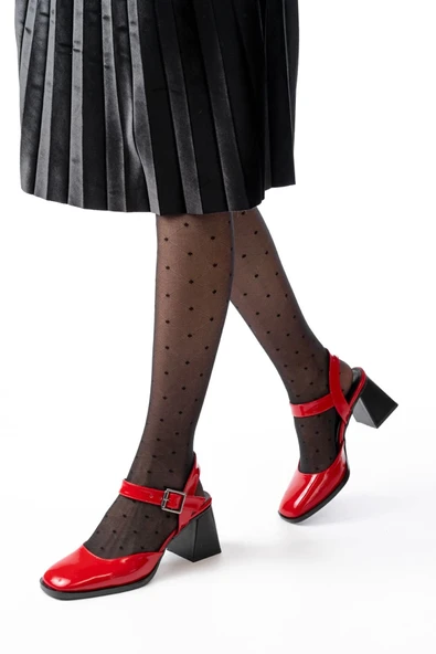 İNF-40450 Kırmızı Rugan Günlük Arkası Açık Topuklu Bayan Ayakkabı - 2