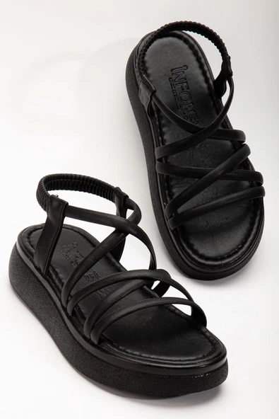 24413-841 Siyah Dolgu Topuk Kadın Sandalet - Resim 5