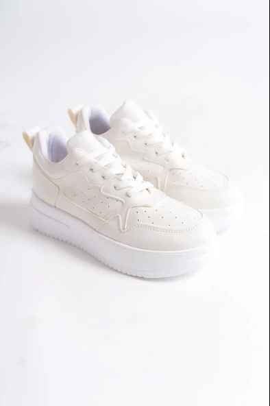 Alessı Bağcıklı Ortopedik Taban Kadın Sneaker Spor Ayakkabı Bt - Kırık Beyaz - 4