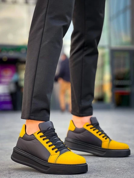 Tb-x46 Terzi Bey Siyah Sarı Yüksek Siyah Taban Günlük Spor Ayakkabı - Resim 5