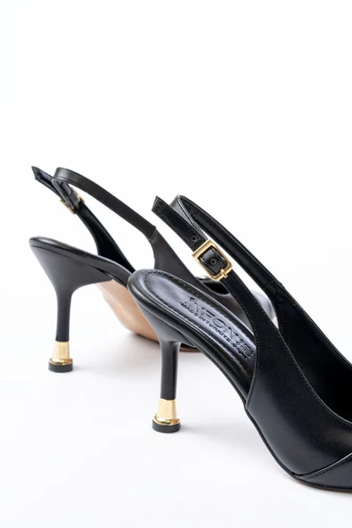 İNF-1151 Siyah Günlük Arkası Açık Topuklu Bayan Ayakkabı - 4